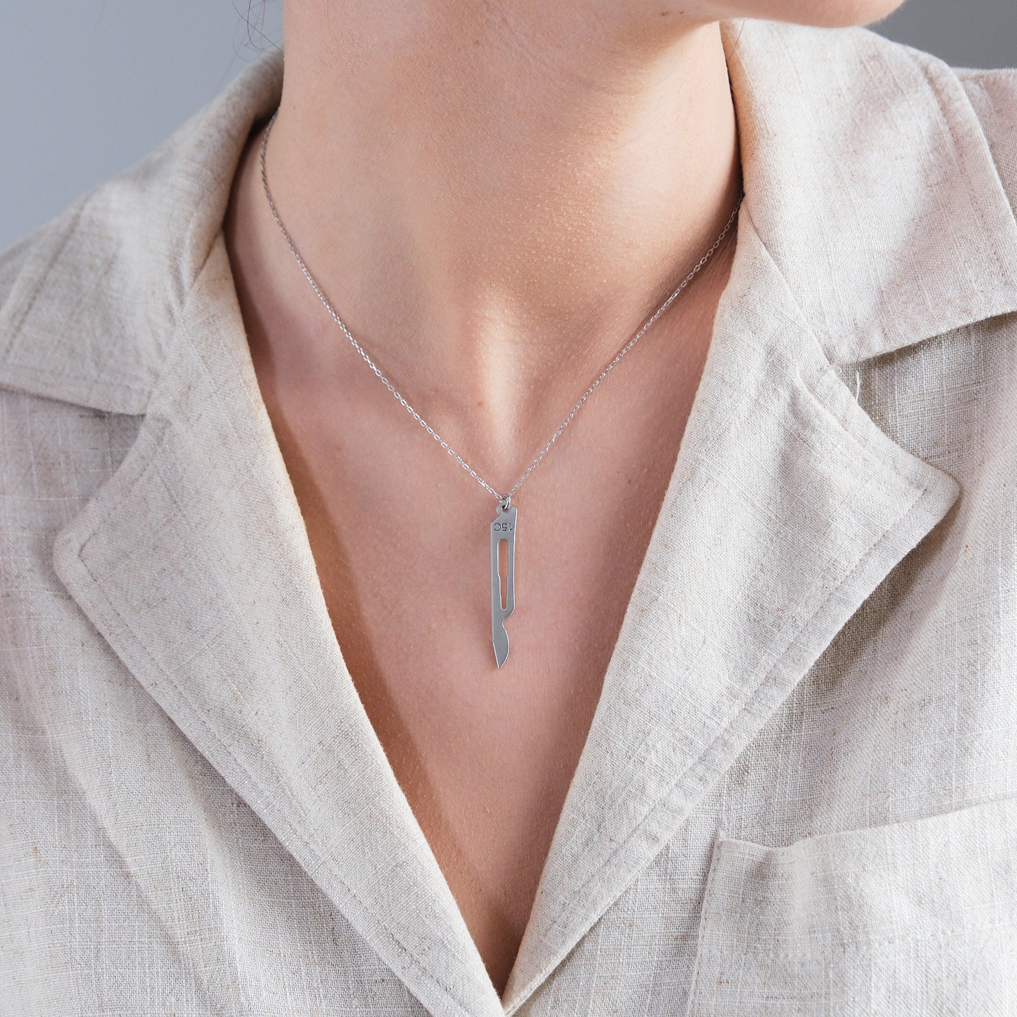Custom Silver Scalpel Necklace Personalized Name Engraving Available