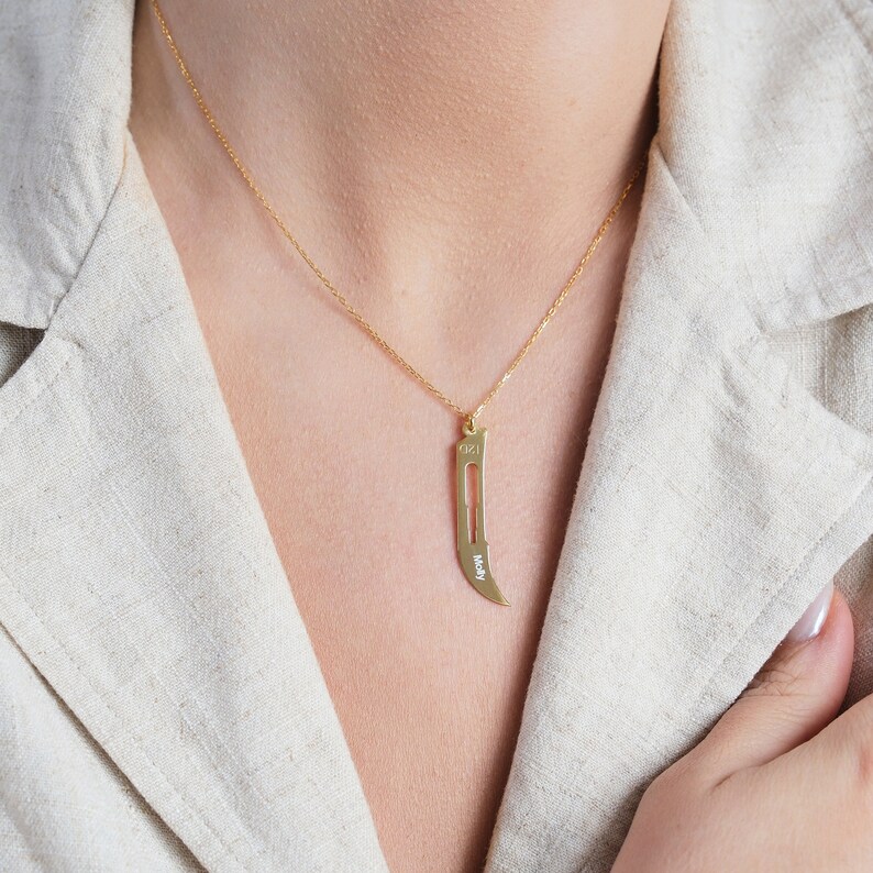 Custom Gold Scalpel Necklace Personalized Name Engraving Available Gift