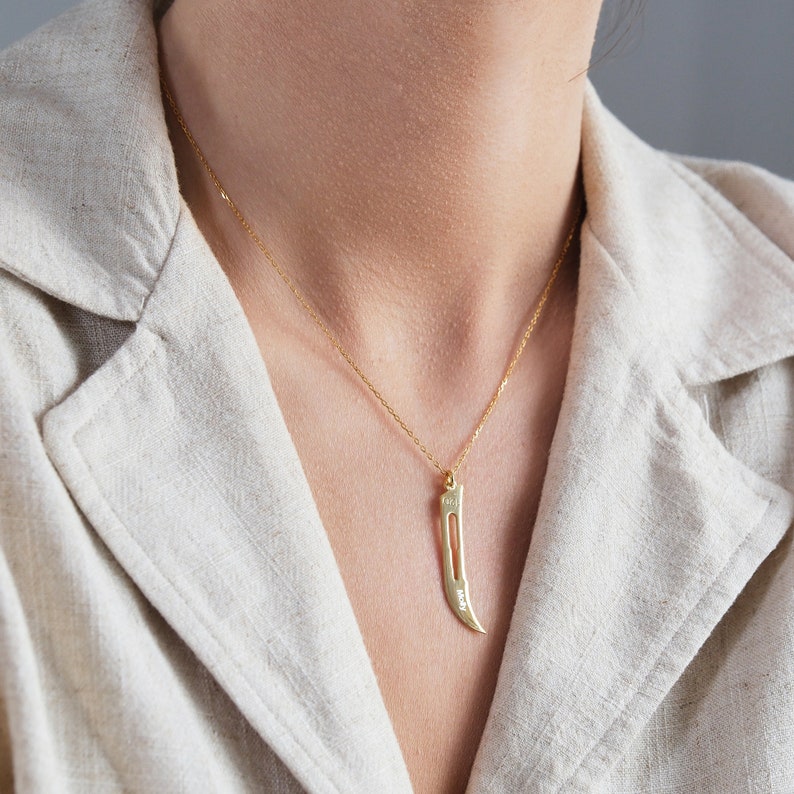 Custom Gold Scalpel Necklace Personalized Name Engraving Available Gift