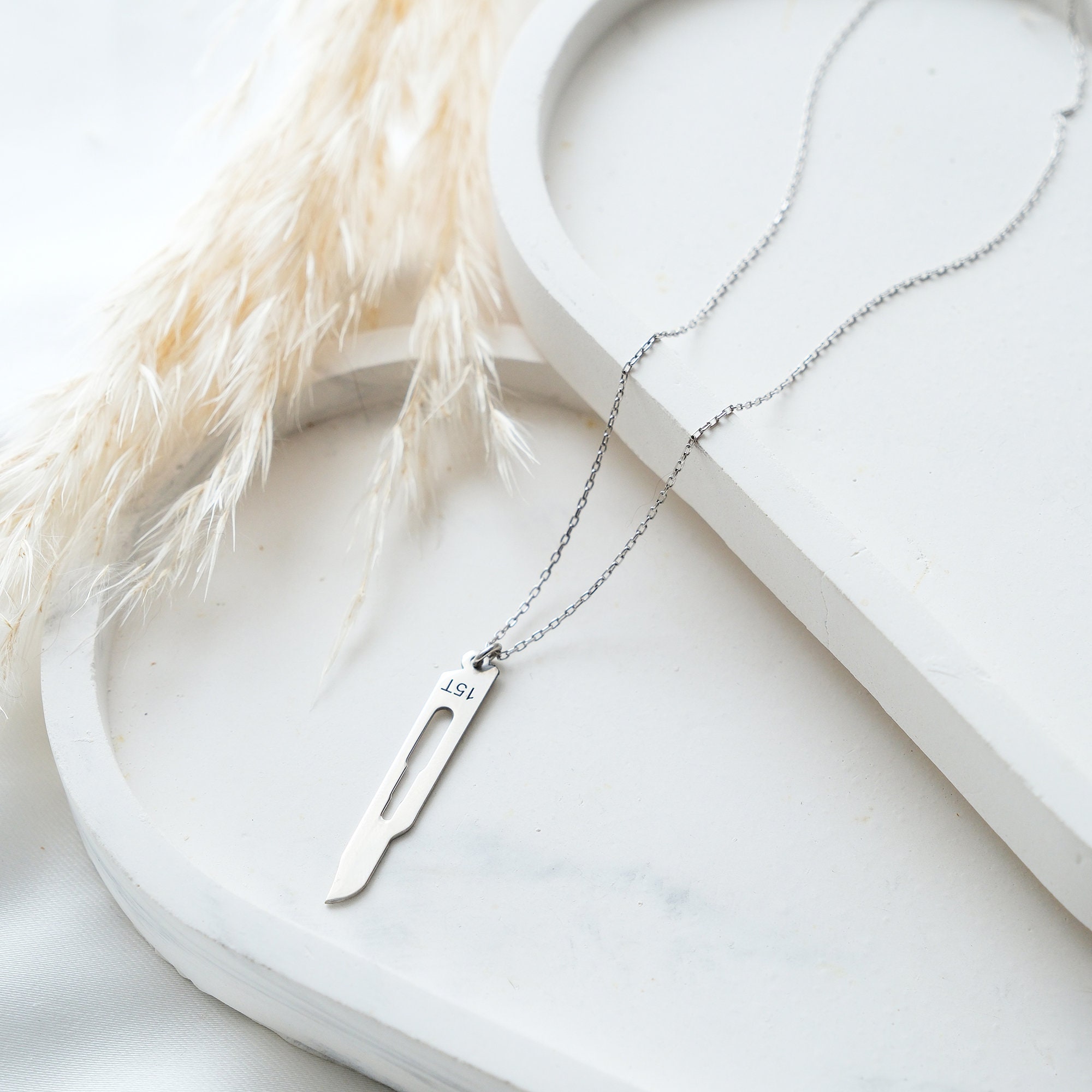 Custom Silver Scalpel Necklace Personalized Name Engraving Available