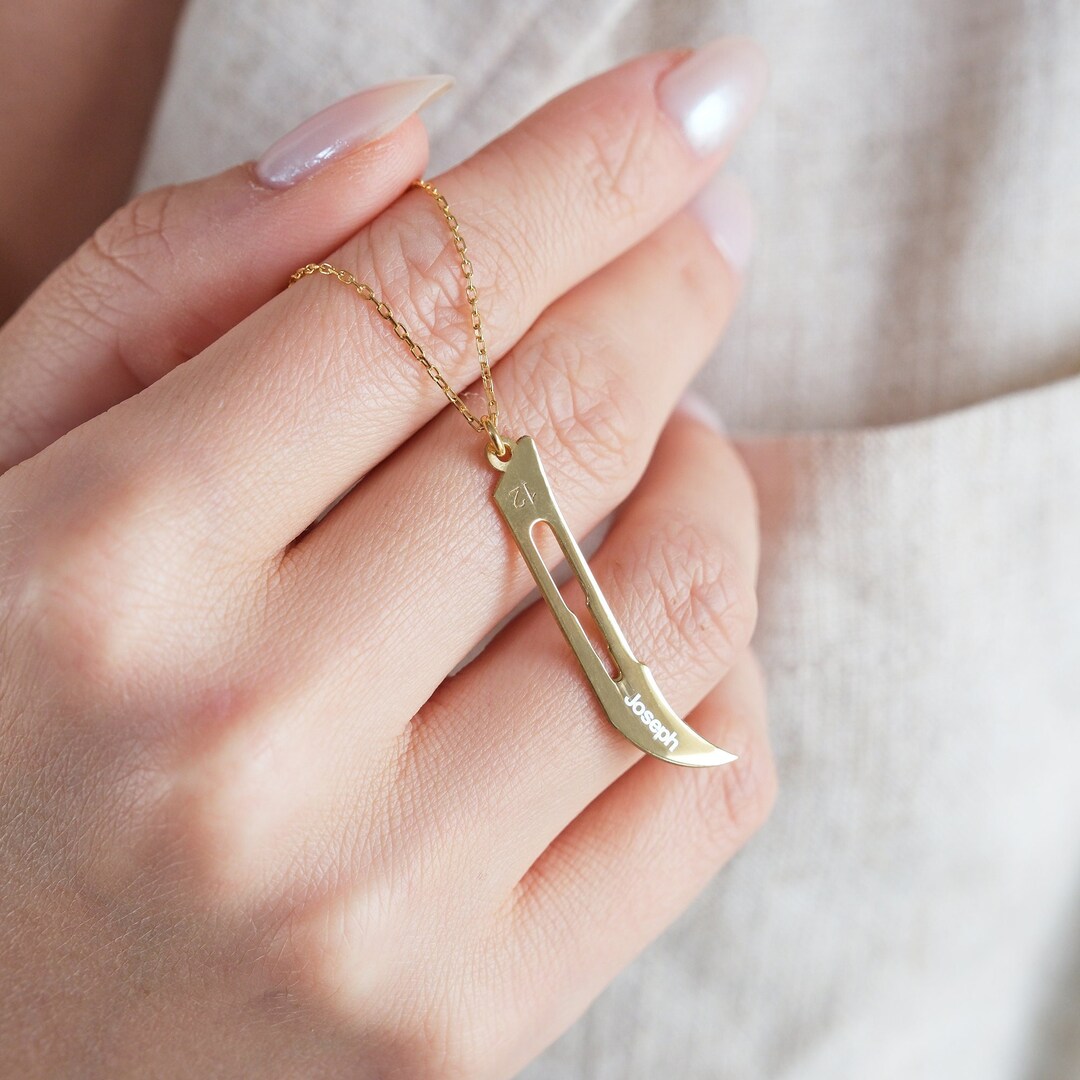 Custom Gold Scalpel Necklace Personalized Name Engraving Available Gift