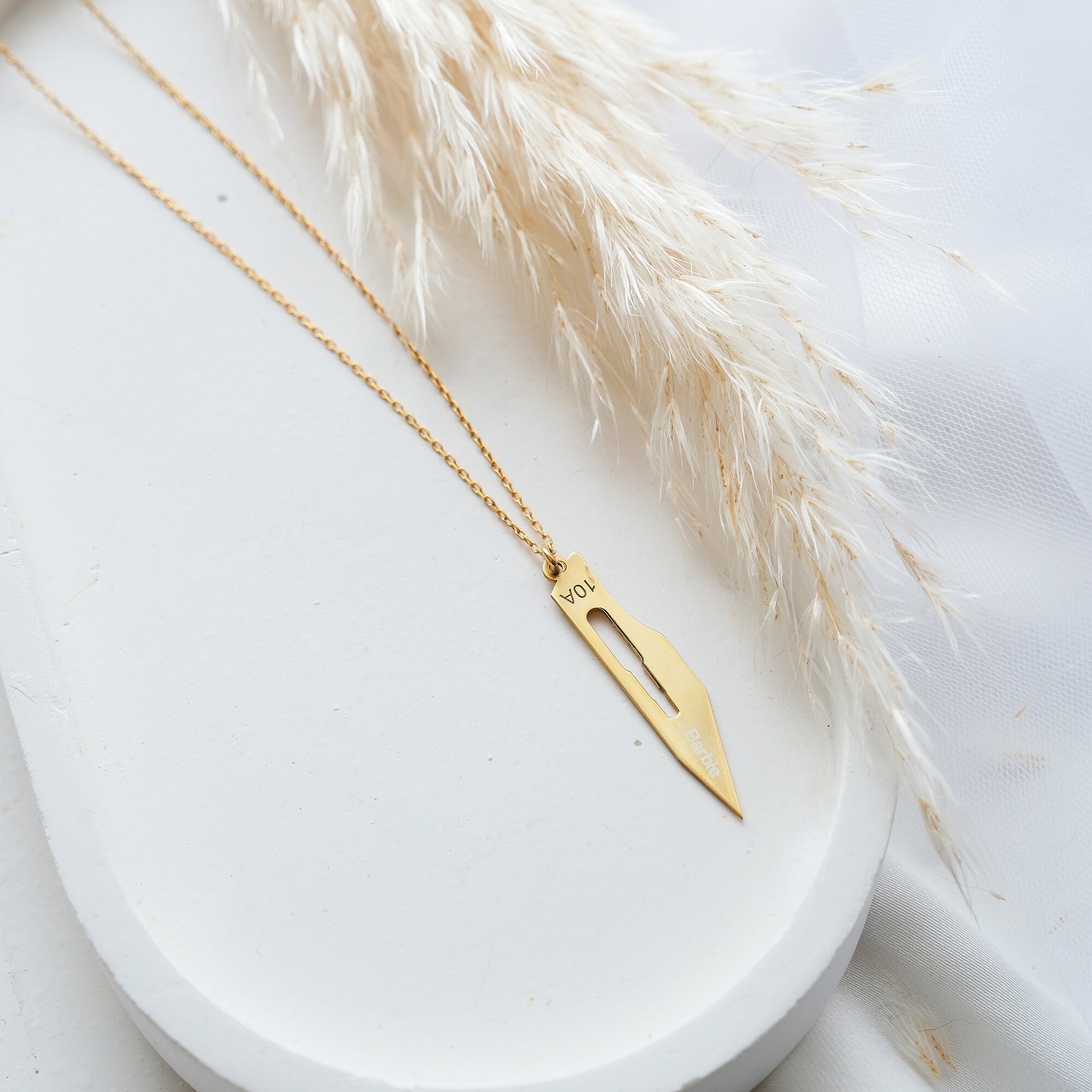 Custom Gold Scalpel Necklace Personalized Name Engraving Available Gift