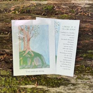 Abstammung einer gelben Birke Kartendesign 1, Original Aquarell Illustration, Original Gedicht