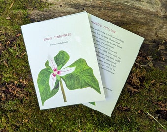 Painted Trillium Card Design 1, Original Watercolor Illustration, Original Poetry