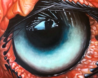 Window to the Soul Southern Ground Hornbill Eye Original Oil Painting on canvas 16”x 20”
