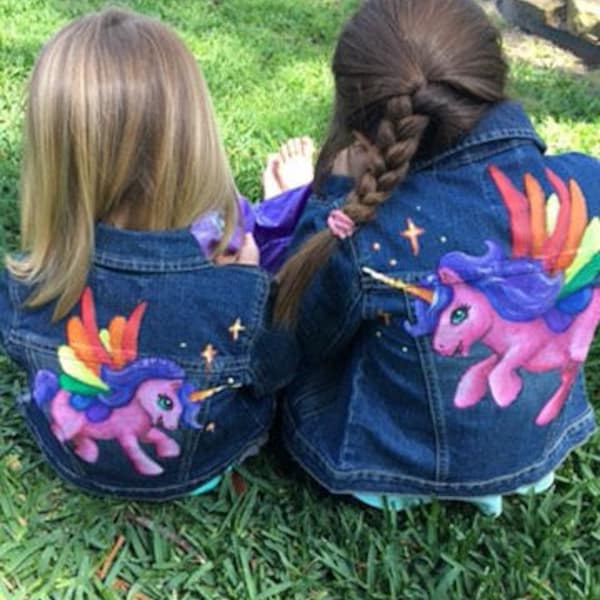 Custom Unicorn hand painted Denim Jeans Jacket available in Baby, Toddler and Girls sizes