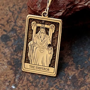 Collana con carta dei tarocchi in oro massiccio 14K, collana con tarocchi dell'imperatore, collana con ciondolo spirituale, collana celeste unisex, regalo per fidanzato
