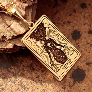 De ster tarotkaartketting, handgemaakte hemelse ketting, 14K gouden spirituele vrouwenketting, minimalistische alledaagse ketting, Moederdagcadeau