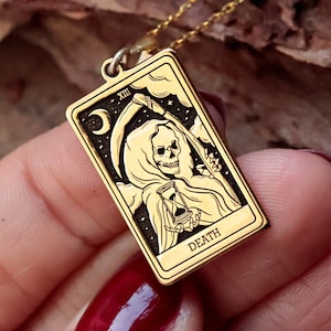 Collar con la carta del tarot de la muerte en oro macizo de 14 quilates, collar unisex con calavera, collar gótico hecho a mano, collar con colgante espiritual, regalo de cumpleaños