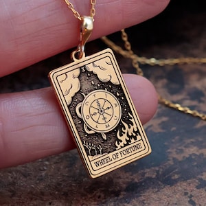 Collana Ruota della Fortuna, Collana Tarocchi Oro 14K, Collana Zodiaco Fatta a Mano, Gioielli Spirituali, Collana Celeste, Regalo di Compleanno