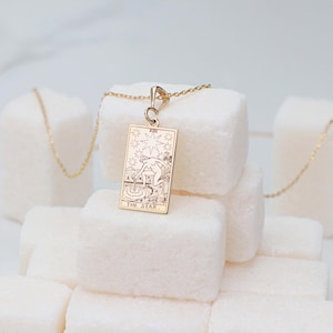 Collana in oro 14K con stella, collana con carta dei tarocchi mistica, delicata collana celeste, piccola collana con ciondolo astrologico, regalo di anniversario