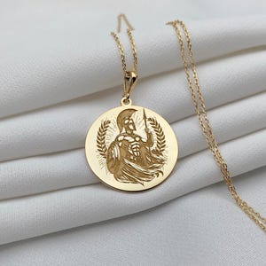 14K Gold Spartan Warrior Necklace Dainty Engraved Greek Helmet Necklace, Ancient Warrior Coin Necklace, Gladiator Charm Necklace, Men Gift