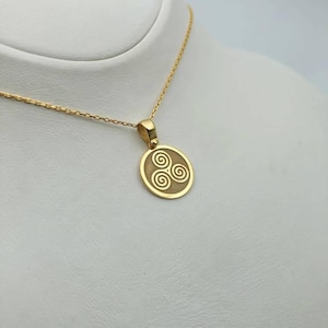 14K Solid Gold Triskelion Necklace: Dainty Triple Spiral Pendant