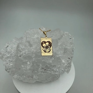 Lovers-ketting, 14K goud The Lovers Tarot-ketting, uniseks skeletketting, gotische paarketting, kleine schedel-bedelketting, mannen cadeau
