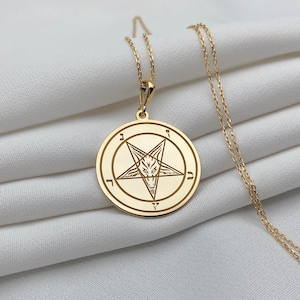 14K Gold Baphomet Pendant: Satanic Pentagram Necklace