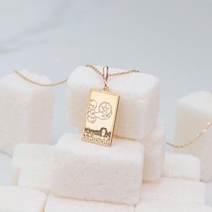 Collar de As de Pentáculos en oro de 14 quilates, hecho a mano, con carta del Tarot, delicado collar espiritual, celestial, místico, regalo para mujer.