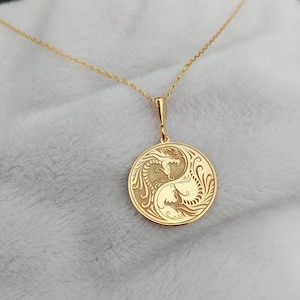Minimalist Yin Yang Necklace, Yin Yang Dragon Necklace, 14K Solid Gold Chinese Mythology Necklace, Spiritual Charm Necklace, Gift for Him