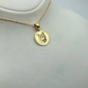 Cat Head Necklace, 14K Solid Gold Cat Necklace, Cute Animal Pendant Necklace, Tiny Pet Necklace, Handmade Women Necklace, Gift for Her