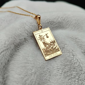 14K Solid Gold Tarot Karte Halskette, Die Narr Karte Halskette, spirituelle Tarot Halskette, kleine Charme Halskette, Jubiläumsgeschenk