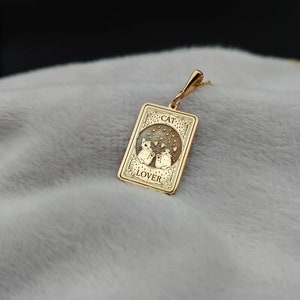 Collana con gatto in oro massiccio 14K, collana con tarocchi incisi a forma di piccoli gatti, collana per amanti dei gatti, collana con ciondolo a forma di gatto, collana con animali, regalo per figlia