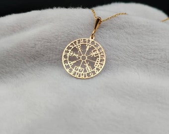Vegvisir Necklace, 14K Gold Arrow Necklace, Geometric Viking Necklace, Tiny Compass Necklace, Norse Jewelry, Minimalist Necklace, Men Gift