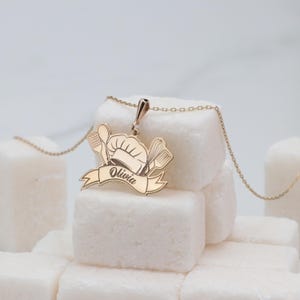 Collar de chef con nombre personalizado, collar de chef de oro de 14 quilates, collar con dije de chef personalizado, collar de cocinero hecho a mano, regalo de chef