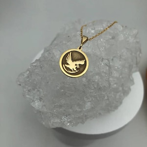 Eagle Necklace, 14K Solid Gold Bird Necklace, Dainty Wild Animal Necklace, Handmade American Eagle Necklace, Tiny Necklace, Gift for Him
