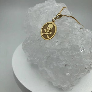 Dainty Skull Engraved Necklace, 14K Solid Gold Gothic Charm Necklace, Handmade Unisex Punk Necklace, Tiny Skeleton Necklace, Birthday Gift