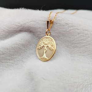 Levensboomketting, 14K massief gouden boomketting, handgemaakte stamboomketting, minimalistische bedelketting, kleine ketting, verjaardagscadeau
