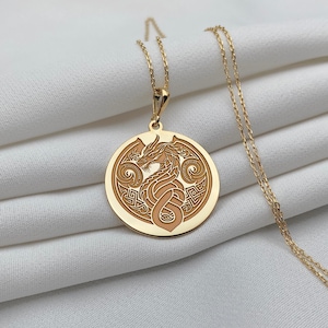14K Gold Dragon Charm Necklace Minimalist Chinese Mythology Jewelry Tiny Symbol of Luck Mens Gift