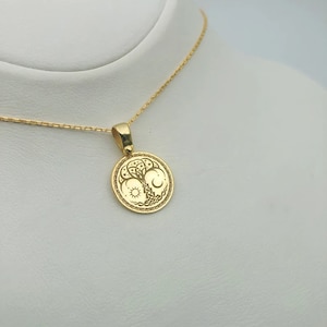 Dainty Sun Necklace, 14K Gold Celestial Necklace, Tree of Life Charm Necklace, Minimalist Moon Necklace, Tiny Family Tree Necklace, Mom Gift
