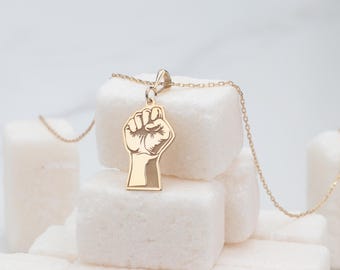 14K Solid Gold Fist Necklace: Black Lives Matter, Handmade Charm