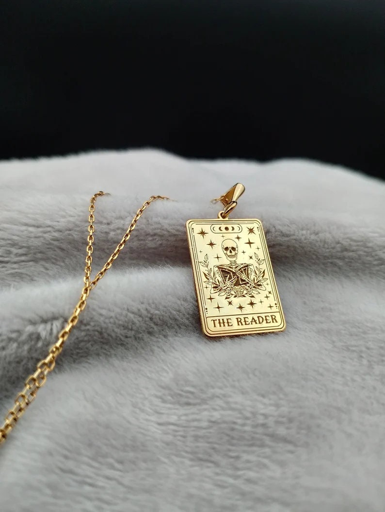 14K Gold Skeleton Tarot Card Necklace: Book Lover Gift - Etsy Ireland