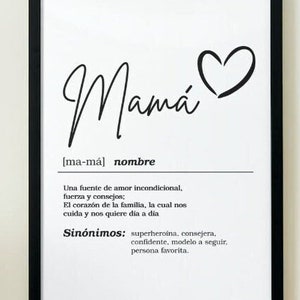 Regalo a Mama /En Español/ Regalo de día de la madre/ Impresión de definición de mama, Regalo de cumpleaños a mamá/Arte de pared imprimible