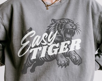 Easy Tiger Sweatshirt, Retro Aesthetic Oversized Graphic Crewneck, Comfort Colors Trendy Tiger  Animal Print Shirt