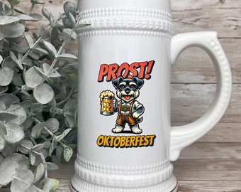 Schnauzer Beer Stein, German Miniature Schnauzer Dog Lederhosen Beer Mug, Vintage Style Ceramic Beer Mug, Unique Dog Lover Oktoberfest Gift