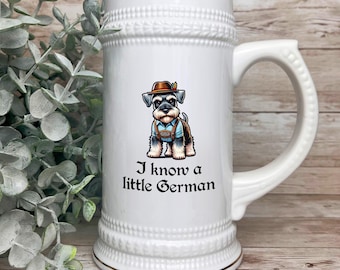 Schnauzer Lederhosen Beer Stein Mug, German Style Oktoberfest Gift, Dog Lover Cup, Beer Lover Gift, Ceramic Beer Tankard, Gift for Him