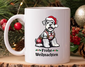Schnauzer Christmas Mug - German Dog Lederhosen Coffee Cup, Mini Schnauzer Holiday Gift, Gift for Dog Lover, Frohe Weihnachten