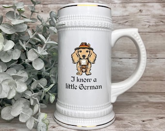Dachshund Lederhosen Beer Stein Mug, German Style Oktoberfest Gift, Dog Lover Cup, Beer Lover Gift, Ceramic Beer Tankard, Gift for Him