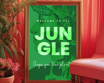 Houseplant Wall Art, Eclectic Poster for Plant Lovers, Green Welcome to the Jungle Fine Art Print, Plant Poster for Maximalist Gallery Wall