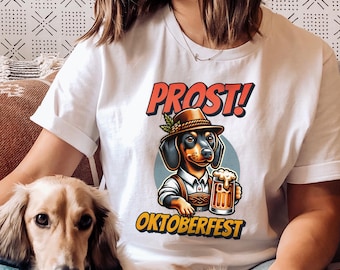 Dachshund Oktoberfest T-Shirt, German Wiener Dog Lederhosen Tee, Funny Doxie Beer TShirt, Prost Cheers T Shirt for Beer Festivals