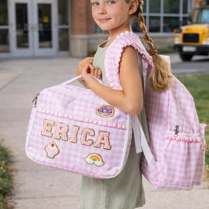 Personalized Plaid Backpack and Lunch Box Set: Chenille Letter Patches