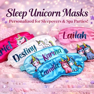 Personalized Unicorn Kids Satin Sleep Mask: Rainbow Glitter Name