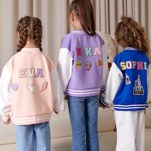 Personalized Kids Varsity Jacket: Custom Patches Bomber Jacket for girls and boys
