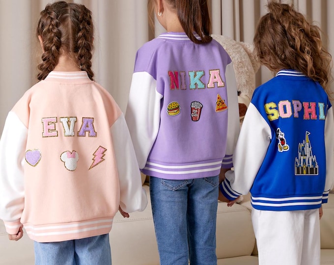 Personalized Kids Varsity Jacket: Custom Patches Bomber Jacket for girls and boys