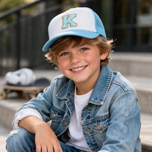 Kids Custom Initial Patch Trucker Hat: Chenille Letter Baseball Cap
