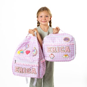 Personalized Plaid Backpack and Lunch Box Set: Chenille Letter Patches