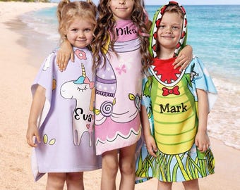 Personalized Kids Hooded Beach Towel: Custom Poncho Robe