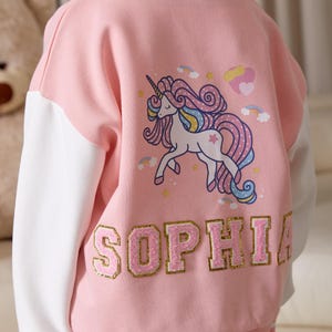 Personalized Kids Varsity Jacket: Custom Unicorn Bomber Coat
