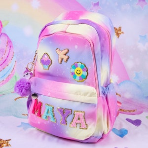 Personalized Rainbow Unicorn Backpack: Custom Name Patches Kids Bag